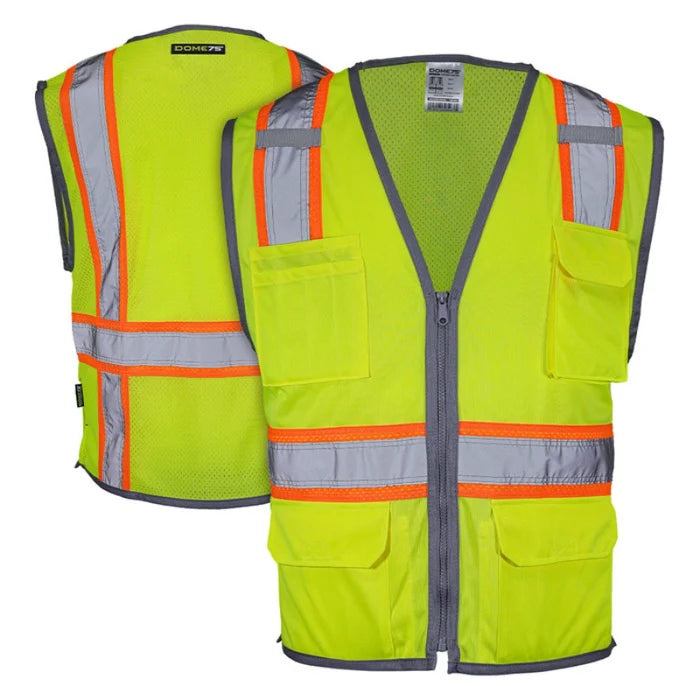 DOME75® DYNAMIC SERIES ANSI Class 2 Solid Front/Mesh Back Hi-Vis Contrast Safety Vest - DV2123S