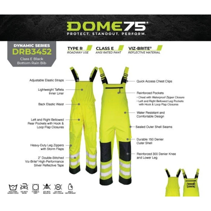 DOME75® DYNAMIC Series Rain Tamer ANSI Class E Black Bottom Rain Bib - DRB3452