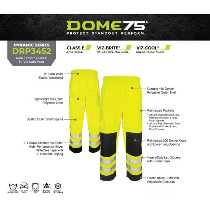 DOME75® DYNAMIC Series Rain Tamer Hi-Vis ANSI Class E Rain Pant - DRP3452