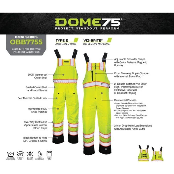 DOME75® OMNI Series Heavy Duty Hi-Vis ANSI Class E Thermal Insulated Winter Bib - OBB7755