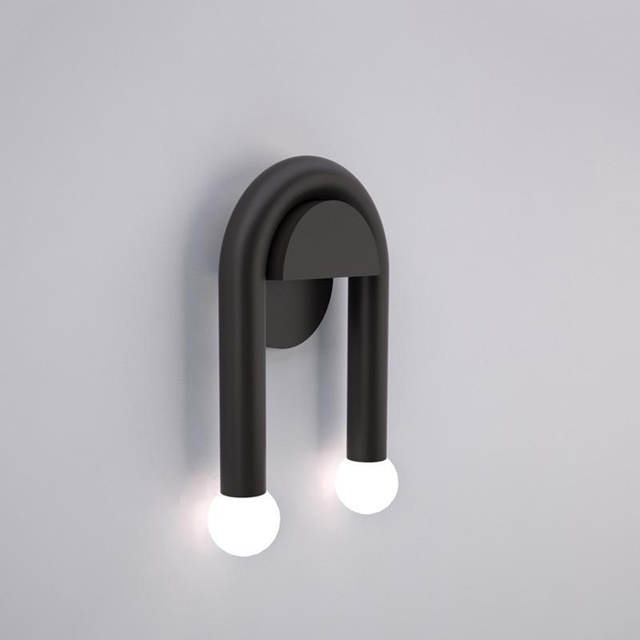arched round metal double light black wall sconce