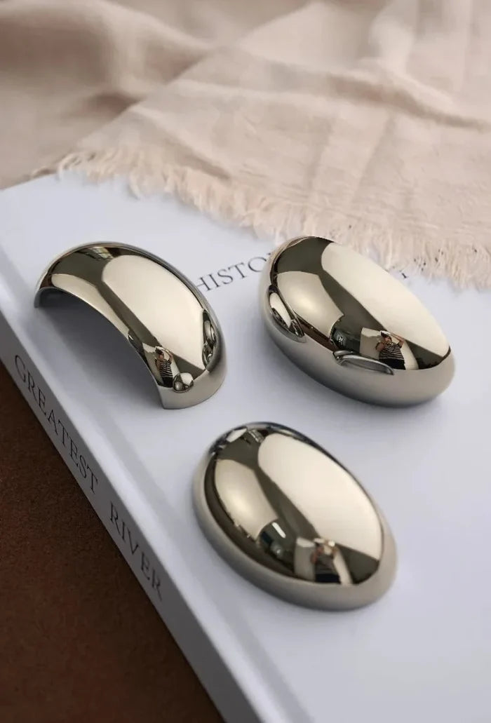 Mirror Gloss Nickel Silver Shell Shape Drawer Pulls 64mm Hole Spacing Modern Luxury Oval Cabinet Handles for Closet Dresser-Letifly Lights and Decor