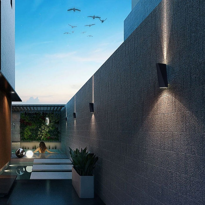 Boxy Rectangular Black White Wall Mounted Outdoor Light