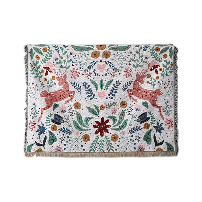 Large Rectangle Floral Fringed Throw Blanket