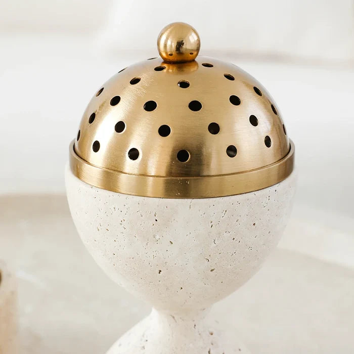 travertine stone incense mabkhara oud bakhoor burner with brass cover