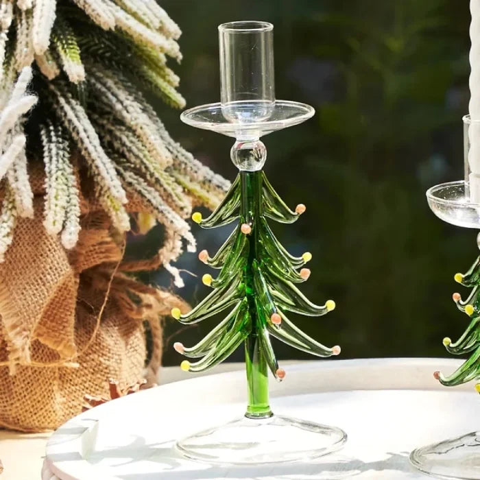 Christmas Candle Holder Glass Tree Candlestick Holders for Taper Candles for Christmas Table Centerpiece Decorations Gifts-Letifly Lights and Decor