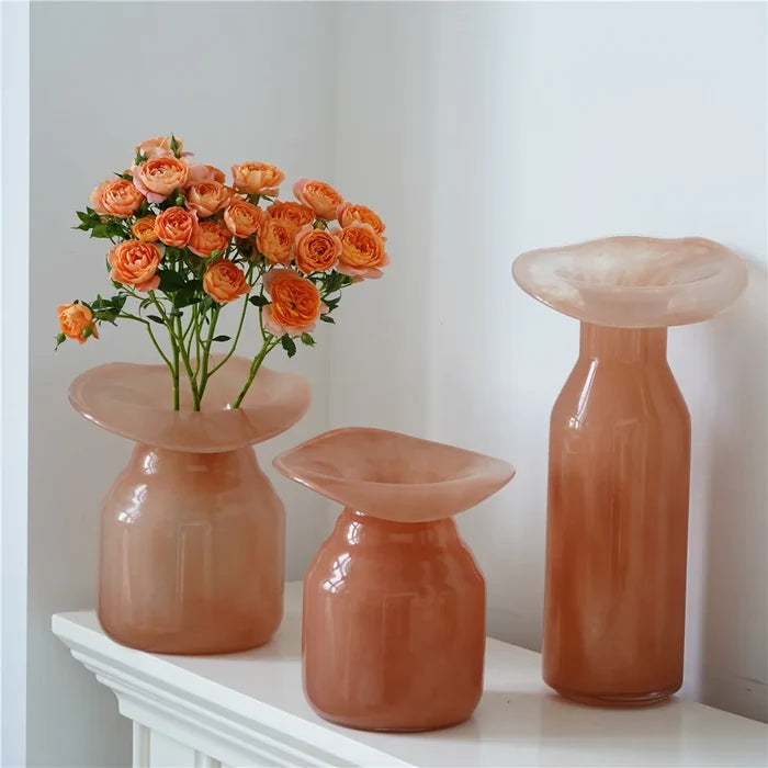 Glass vase wide-mouth sculptural artistic floral décor hydroponics flower vase