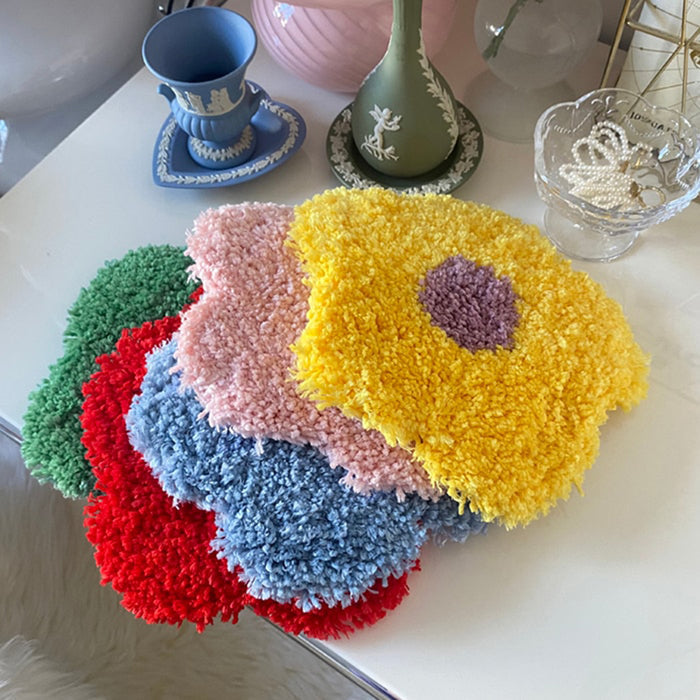 Hand Tufted Plush Flower Coaster Table Mat