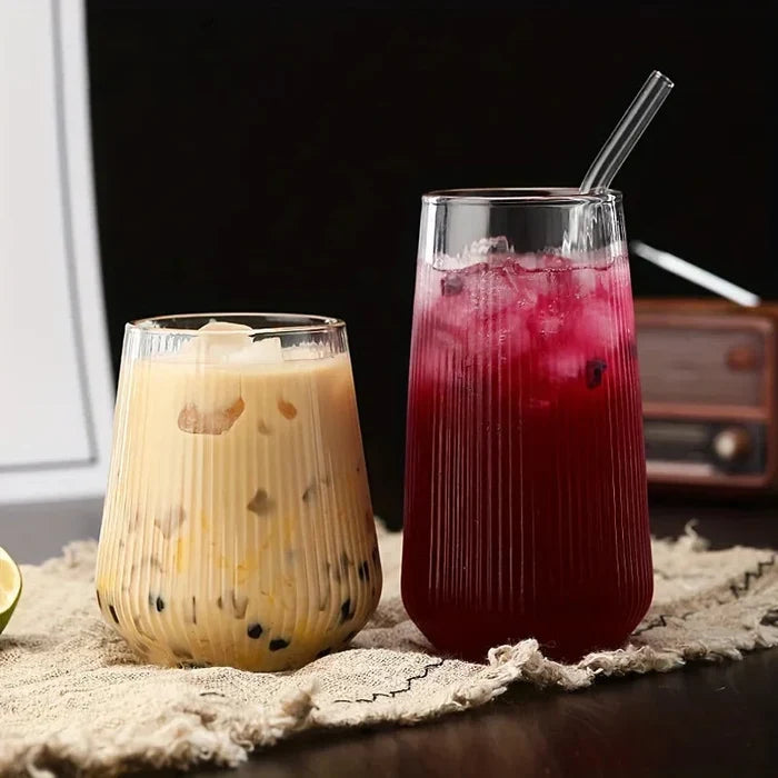 Fluted Clarity Tumbler Heat-resistant fluted glass tumbler with bamboo lid and glass straw