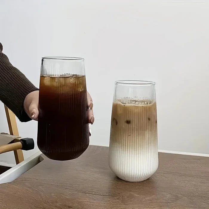 Fluted Clarity Tumbler Heat-resistant fluted glass tumbler with bamboo lid and glass straw