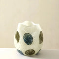 Glass vase cream green blue pebble pattern polished finish