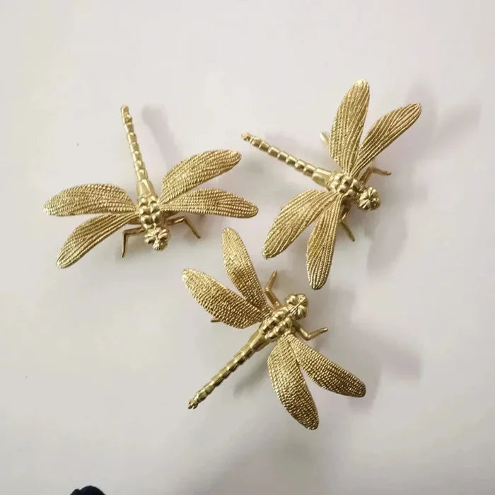 1Pc Dragonfly Brass Handle Pure Copper Drawer Cabinet Door Knob Diy Gold Furniture Pulls Handles-Letifly Lights and Decor