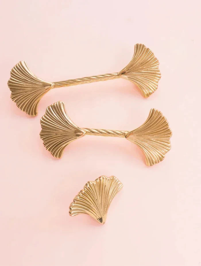 Ginkgo Leaf Brass Cabinet Door Handle Creative Personality Solid Wardrobe Nordic Gold Drawer Cabinet Handle Home Hardware-Letifly Lights and Decor