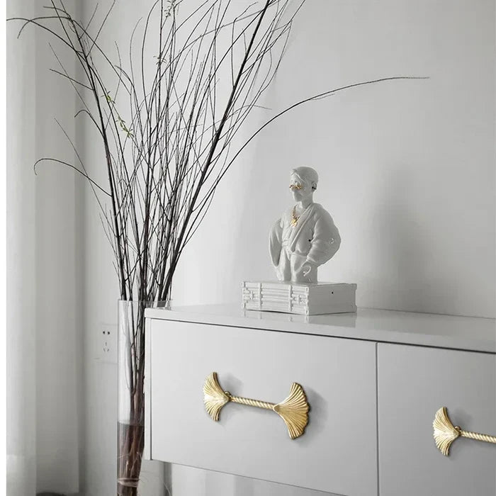 Ginkgo Leaf Brass Cabinet Door Handle Creative Personality Solid Wardrobe Nordic Gold Drawer Cabinet Handle Home Hardware-Letifly Lights and Decor