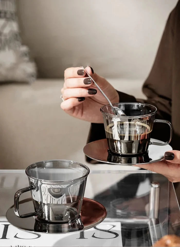 Luxury Glass Coffee Cup and Plate