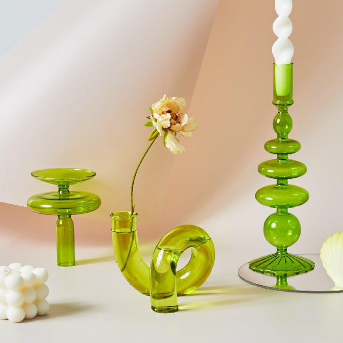 Green Grass Glass Candle Holders-Letifly Lights and Decor