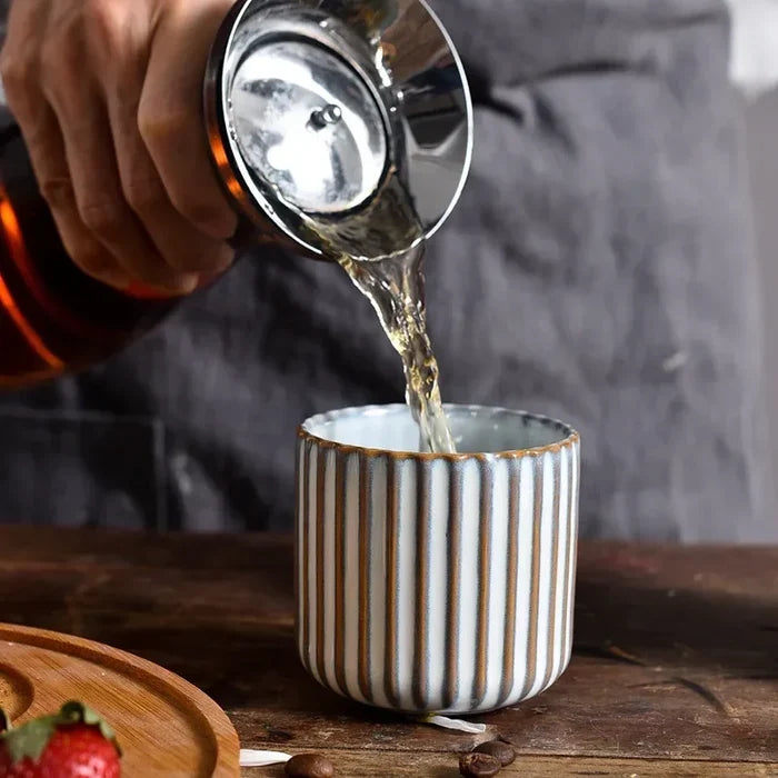 Ceramic ribbed retro tea cup hand-glazed Japanese style coffee wine mug