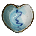Turquoise and white Heart Bowl.  Handmade pottery.  Hand made by Prairie Fire Pottery in high-fired stoneware clay.  Overhead view.
