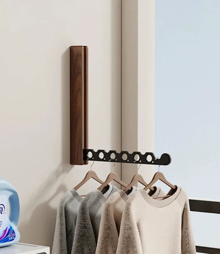 Wood Clothes Hanger Wall Mounted Drying Rack, Collapsible Design, and Invisible Clothing Organizer for Efficient Space Saving-Letifly Lights and Decor