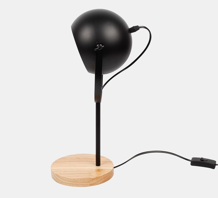 Round Black Metal Wood Table Lamp