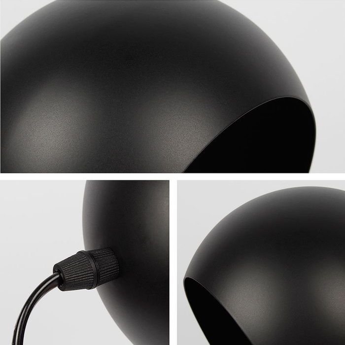 Round Black Metal Wood Table Lamp