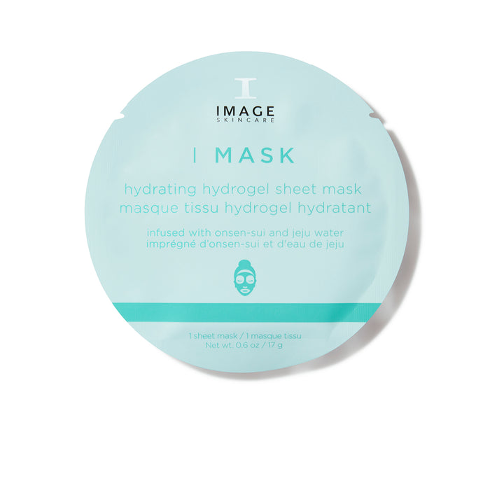 Hydrating hydrogel sheet mask packaging with 'IMAGE' branding on a white background