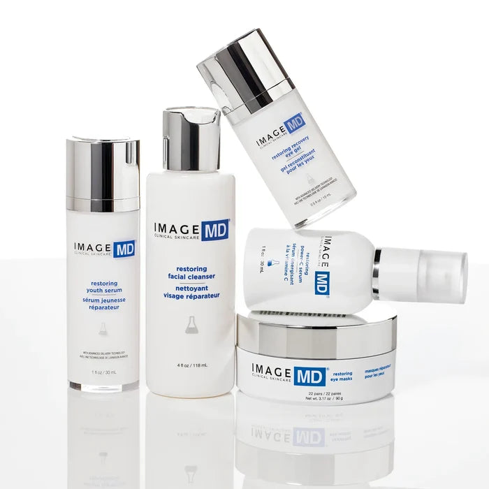 Full Image MD skincare product collection on a white background