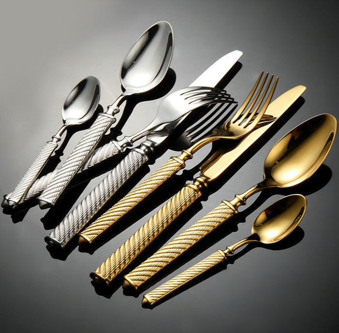 Roman Rope 304 Stainless Steel Cutlery Set Hotel Western-Style Cutlery High-End Heavy Feel Steak Knife-Letifly Lights and Decor