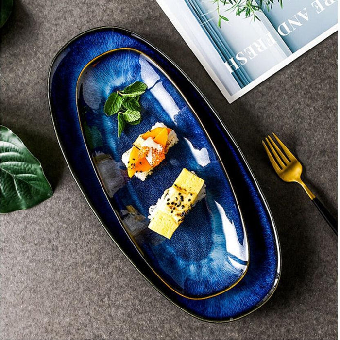 Japanese Style Ocean Design Ceramic Plate