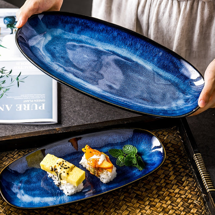 Japanese Style Ocean Design Ceramic Plate