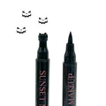 Two black Sunset Makeup Jack O Lantern stamp eyeliner applicators displayed on a white background with a black Jack O Lantern stamp impression.