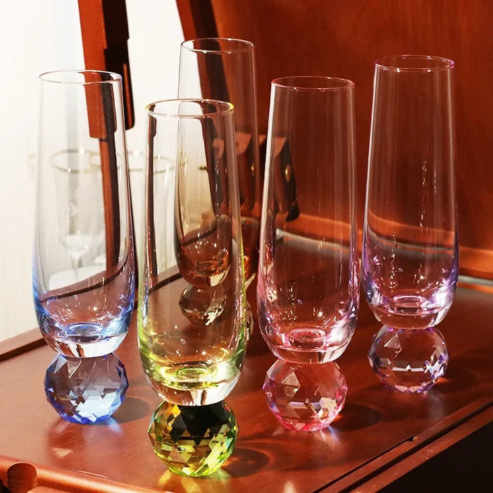 Champagne flute crystal glass colorful gradient faceted orb base modern celebration glass