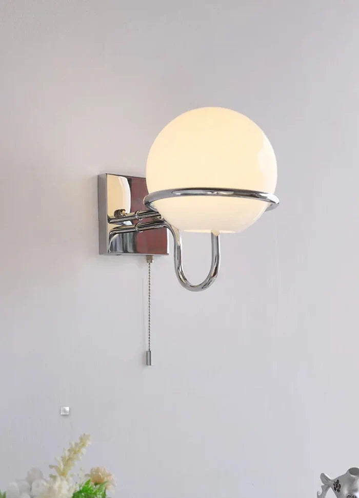 Kinetic Orb Wall Light - Letifly Lights and Decor - Modern Wall Light Glass Orb Curved Metal Arm Bauhaus Style Ambient Lighting