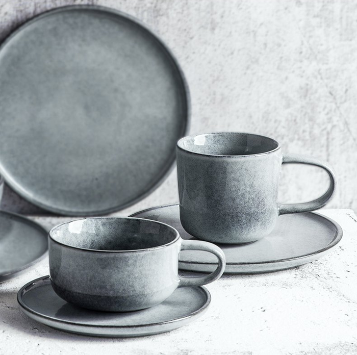 Creative Porcelain Coffee Cup Milk Ceramic European Red Tea Cups Set with Handle High quality Cement color