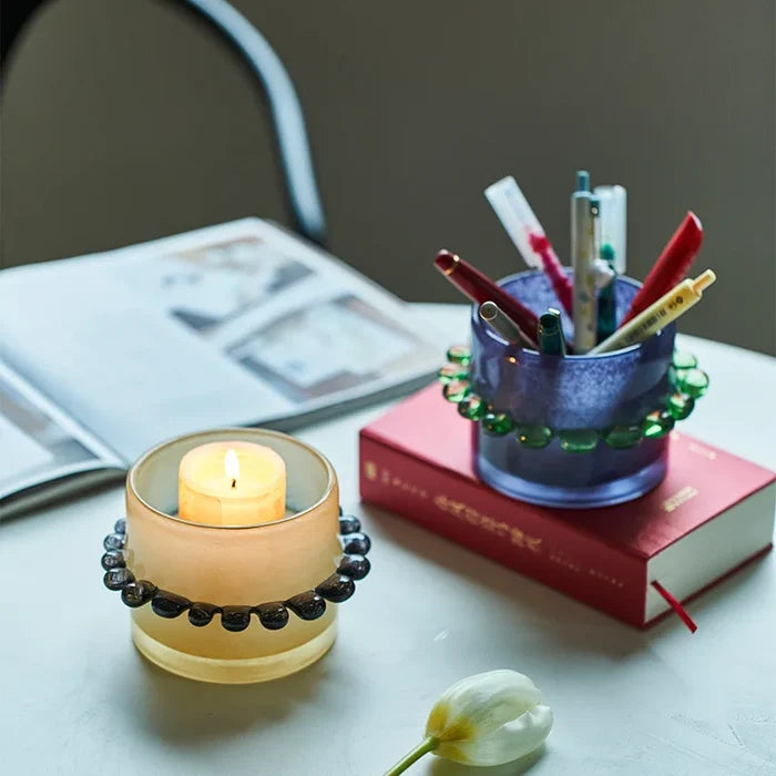 Colorful frosted glass vase ring design mini cylindrical bud vase for stems candles diffuser