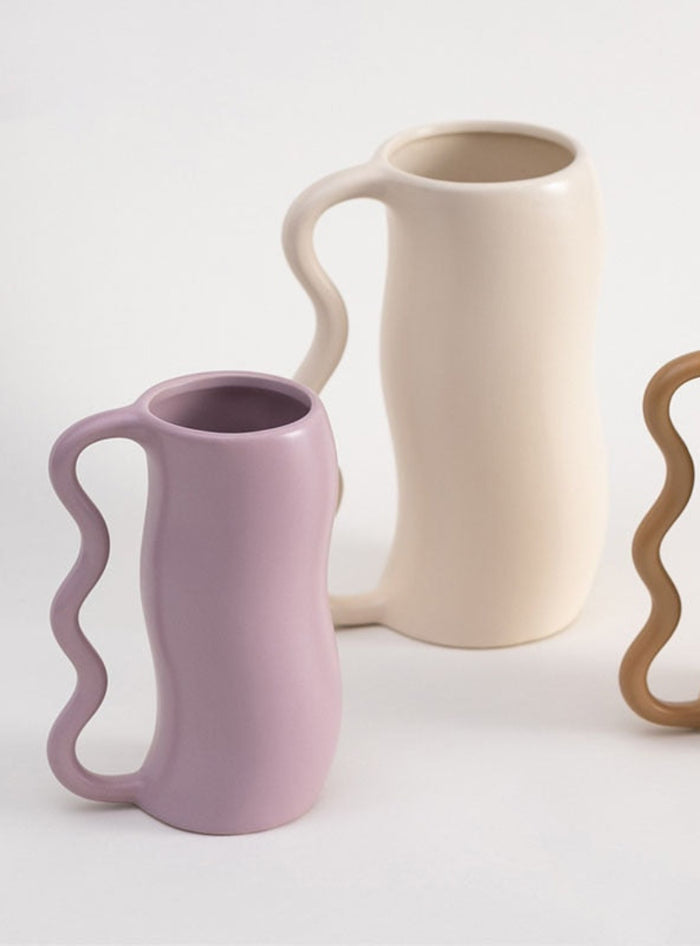 Lavender Cream Wavy Ceramic Vase