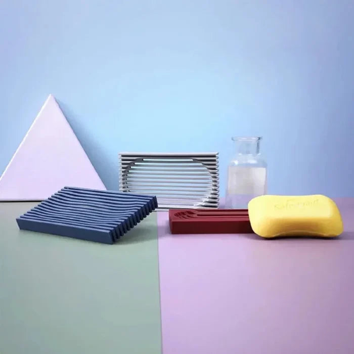modern silicone soap dish soft glue punch-free bathroom soap holder with drain grooves non-slip design