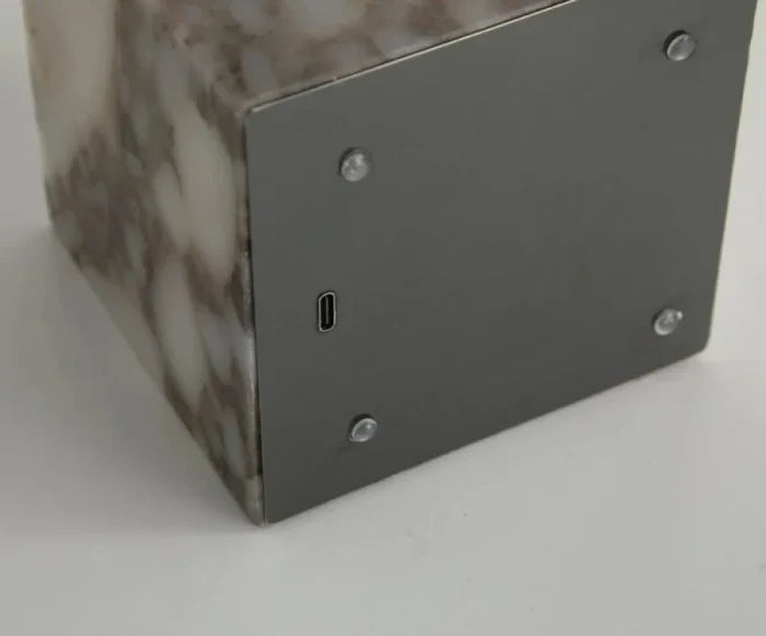 Stone cube lamp natural marble warm glow bedside modern decor light