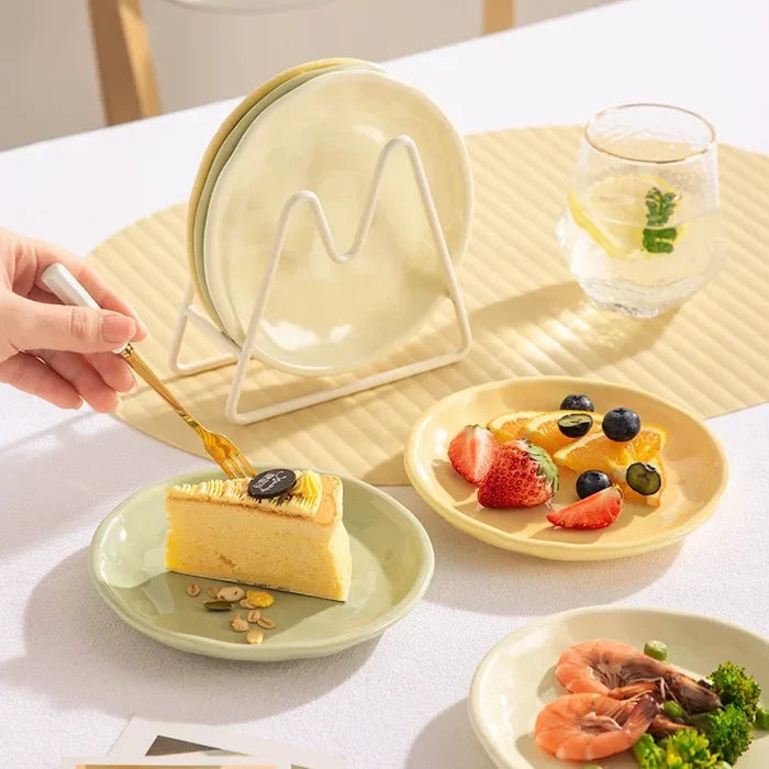 Luna Creme Pastel ceramic snack plates wavy edge hand-glazed modern dish set