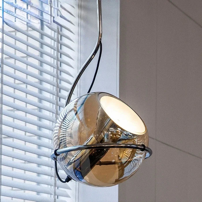 amber globe glass pendant light with iron frame modern ceiling lamp for dining room kitchen office