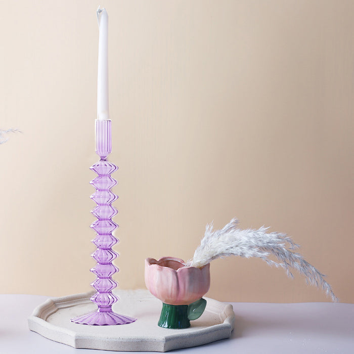 Macaroon Glass Ripple Candle Holders-Letifly Lights and Decor