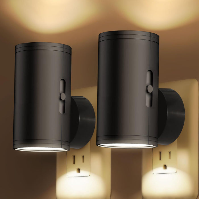 MagnoGlow plug-in LED night light black cylindrical iron ABS body 5W 3000K warm glow dimming side switch plugs into outlet