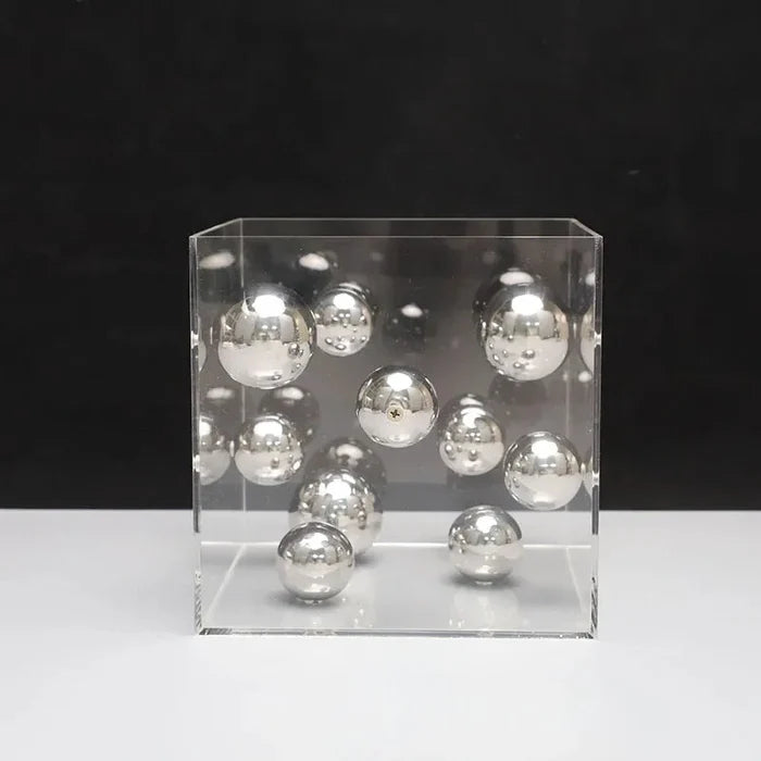 Abstract Metal Ball Artwork Square Acrylic Art Display Modern Sphere Aesthetic Decor