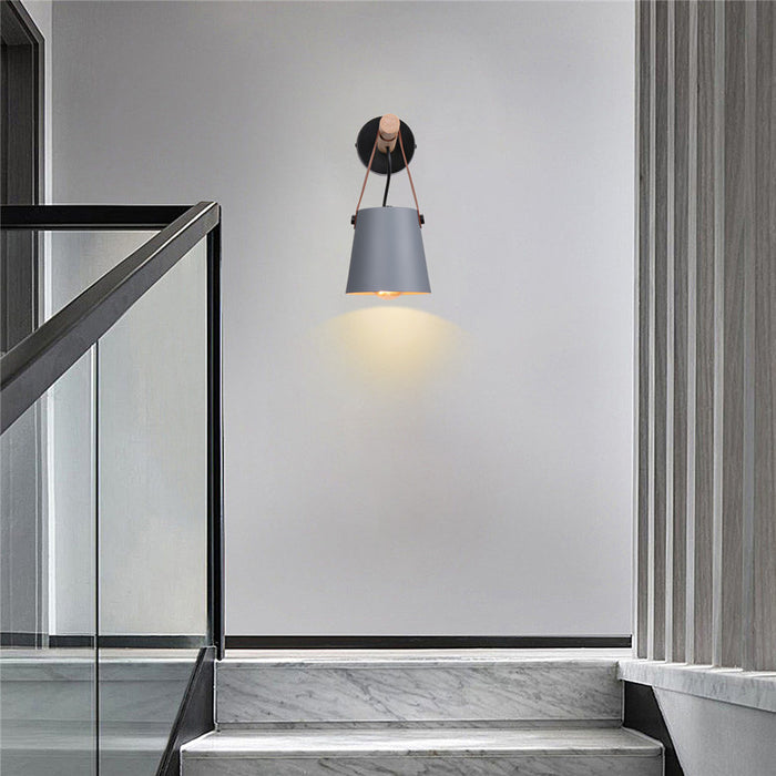 Modern Wood & Metal Wall Sconce with Faux Leather Strap-Letifly Lights and Decor