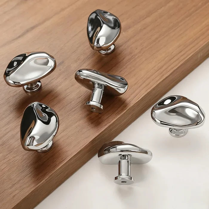 Letifly Lights & Decor - Molten Pebble Cabinet Knob - Sculptural Metal Cabinet Hardware in Brass Chrome and Satin Nickel