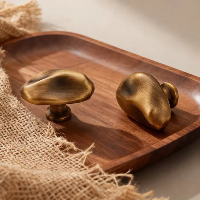 Letifly Lights & Decor - Molten Pebble Cabinet Knob - Sculptural Metal Cabinet Hardware in Brass Chrome and Satin Nickel