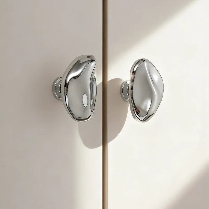 Letifly Lights & Decor - Molten Pebble Cabinet Knob - Sculptural Metal Cabinet Hardware in Brass Chrome and Satin Nickel