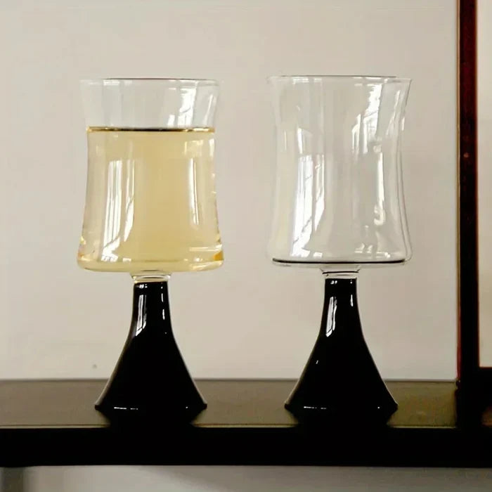 Modern champagne glass black pedestal clear flared goblet machine washable