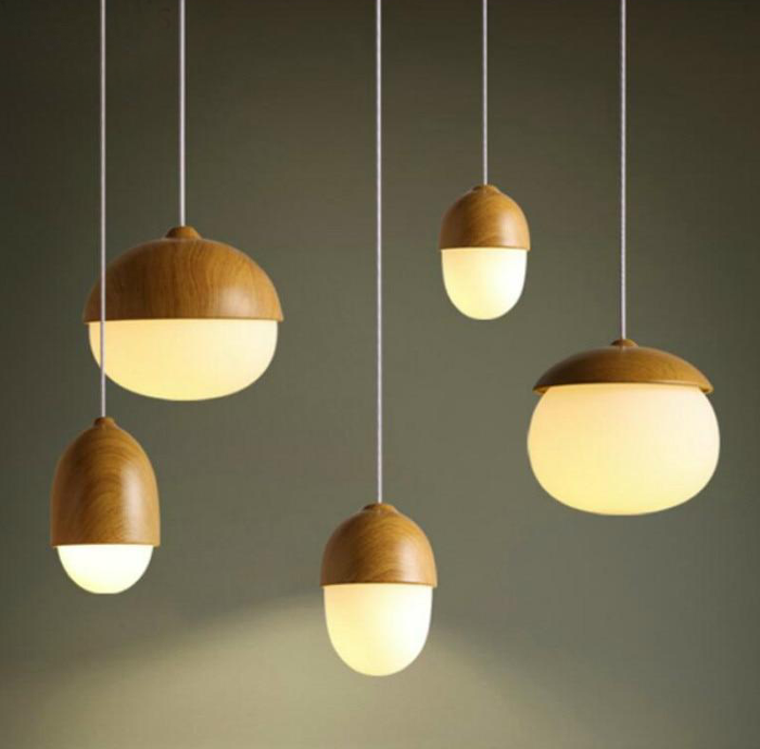 Moon Glass Acorn Pendant frosted glass shade faux wood aluminum finish 10in sizes 78in adjustable cord E27 base CE ROHS