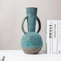 Bulbous Teal Gray Vintage Textured Ceramic Vase